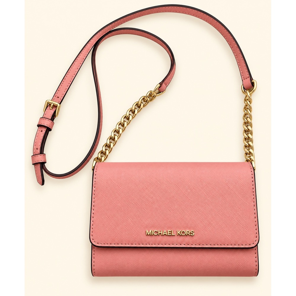 Michael Kors Jet Set Travel Saffiano Leather Smartphone Crossbody Bag Pink